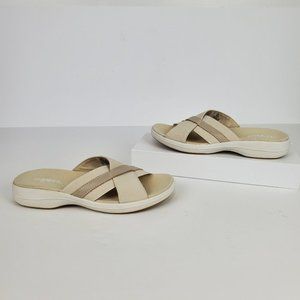Easy Spirit Squint Beige Tan Fabric Leather Upper Slip On Sandal Size 6 1/2M